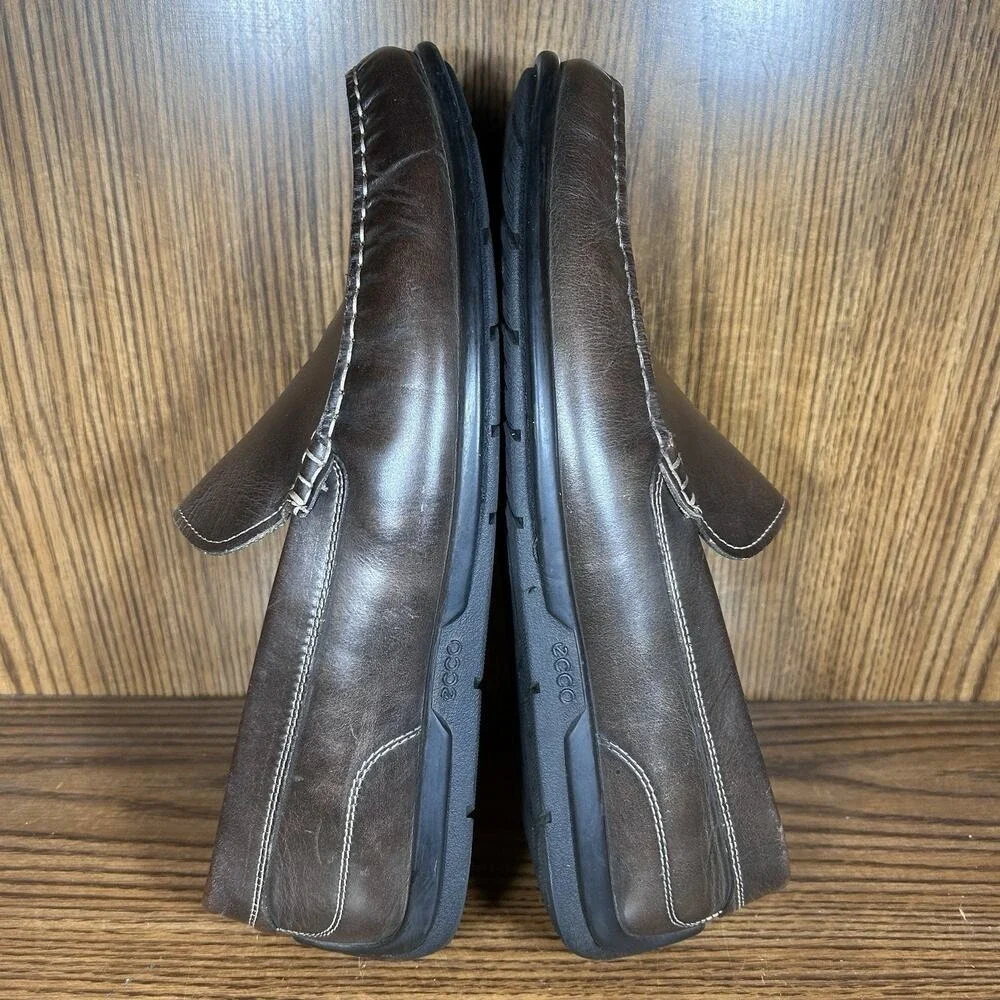 ECCO Leather Driving Loafer Mens Size‎ US 10 Brown Classic Slip On Moc Toe